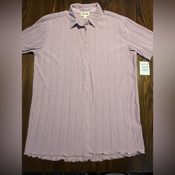 NWT Nordstrom Open Edit PLISSE button top purple women’s S oversized comfortable - Picture 14 of 16